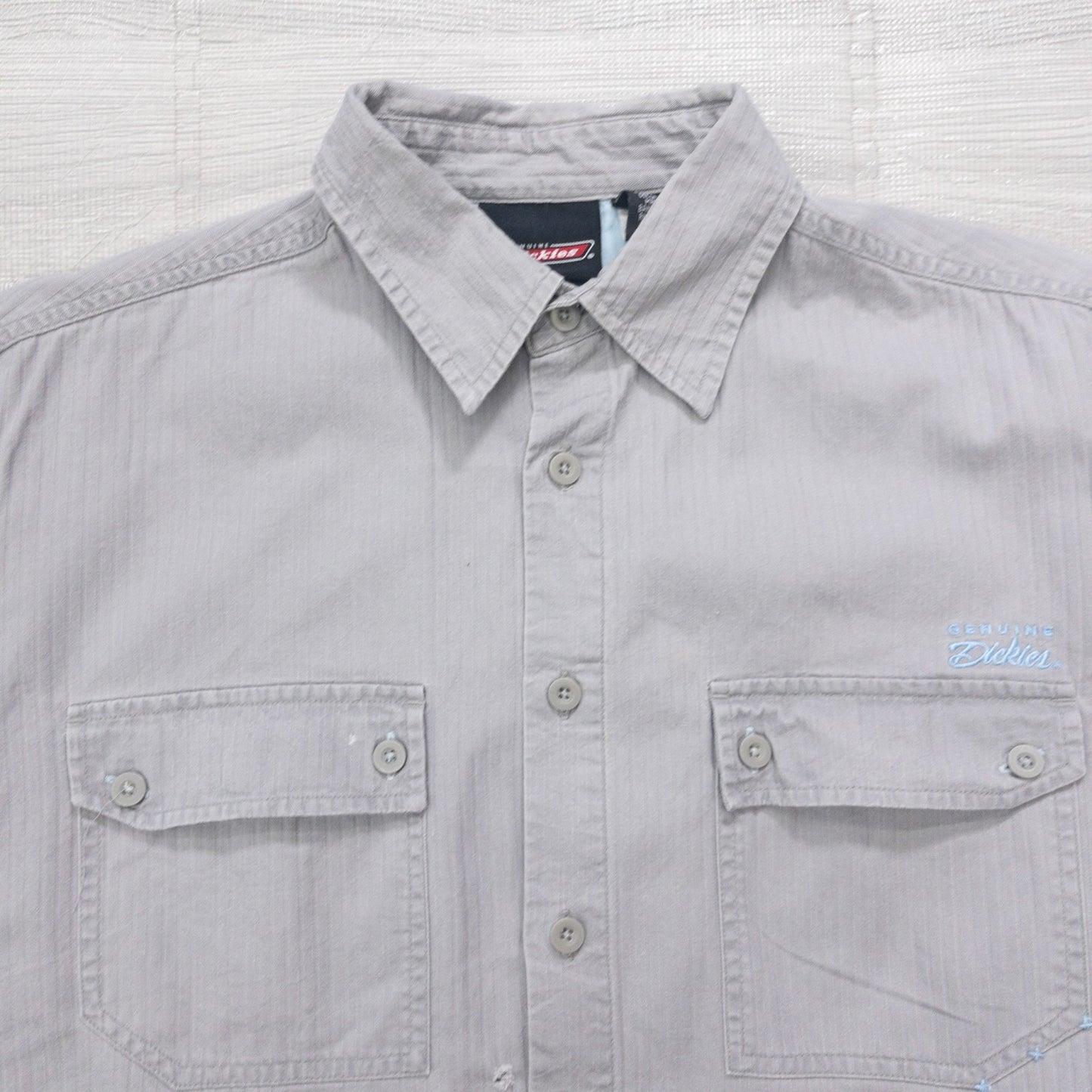 Dickies ディッキーズ 半袖ワークシャツ 刺繍 トップス メンズL バングラデシュ製 グレー