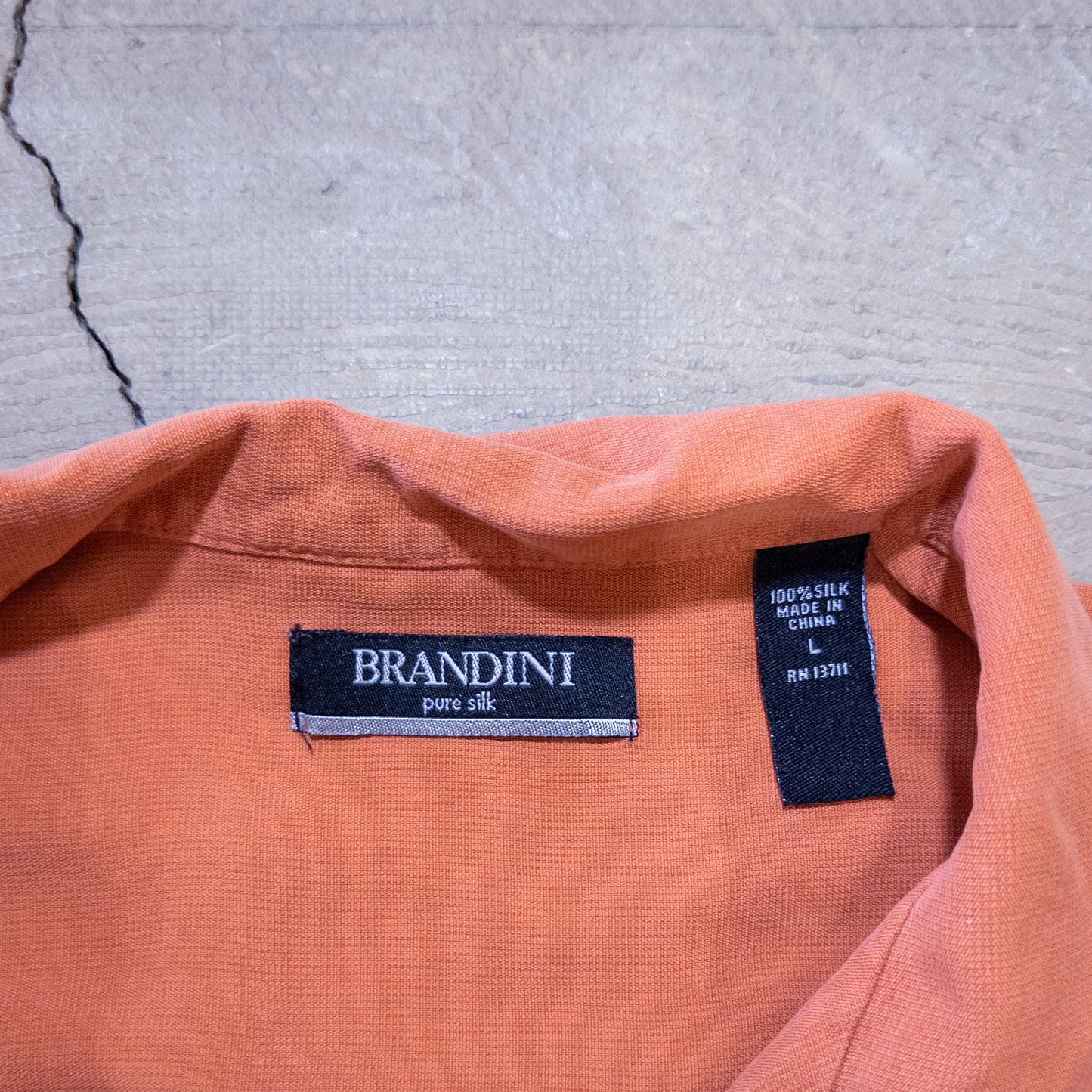BRANDINI シルク 開襟 半袖シャツ オレンジ L