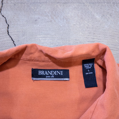BRANDINI シルク 開襟 半袖シャツ オレンジ L