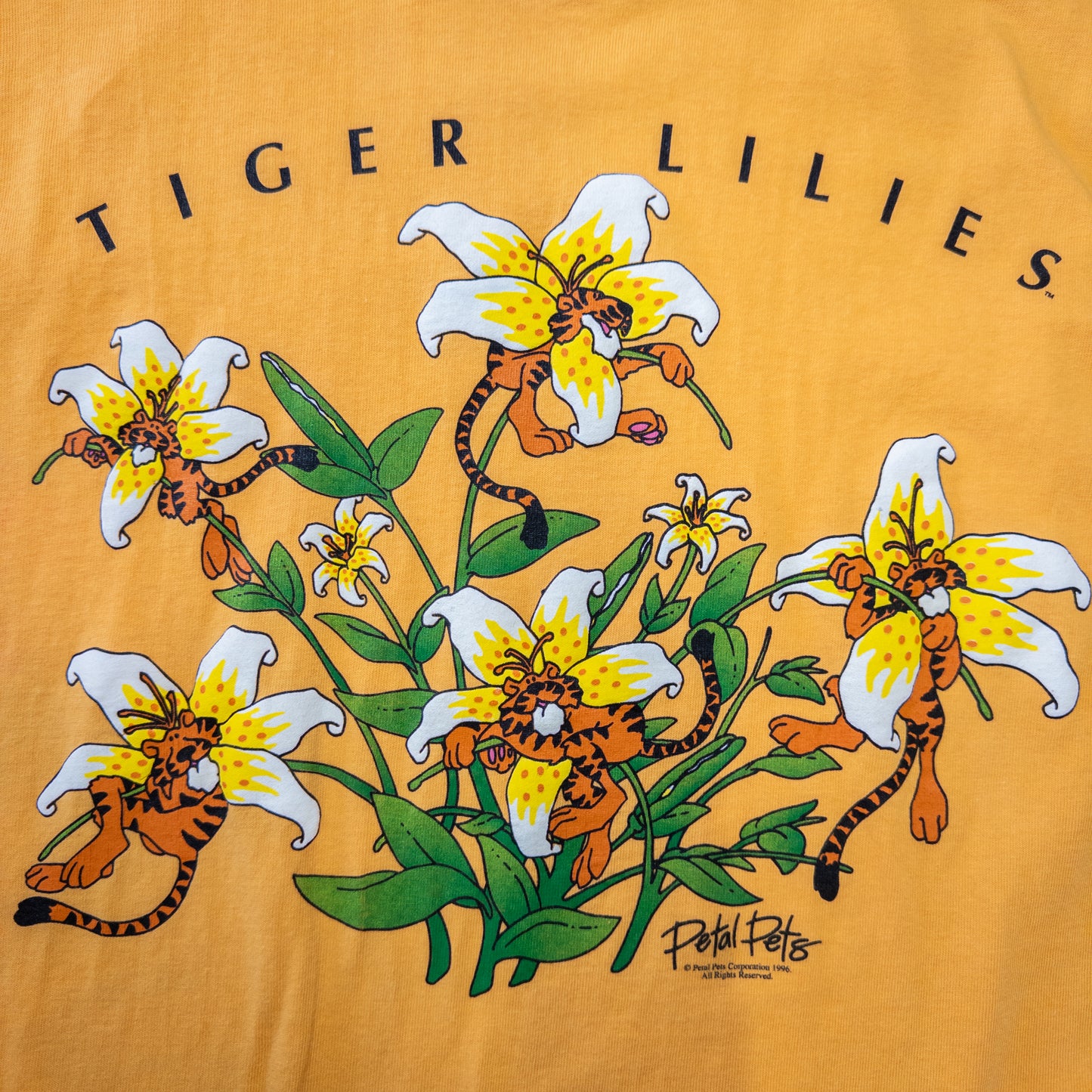 90年代 アートTシャツ Petal Pets Tiger Lilies アニマル 花柄 ONE SIZE