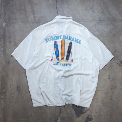 Tommy Bahama シルク 開襟 半袖シャツ 背面デザイン 刺繍 XL