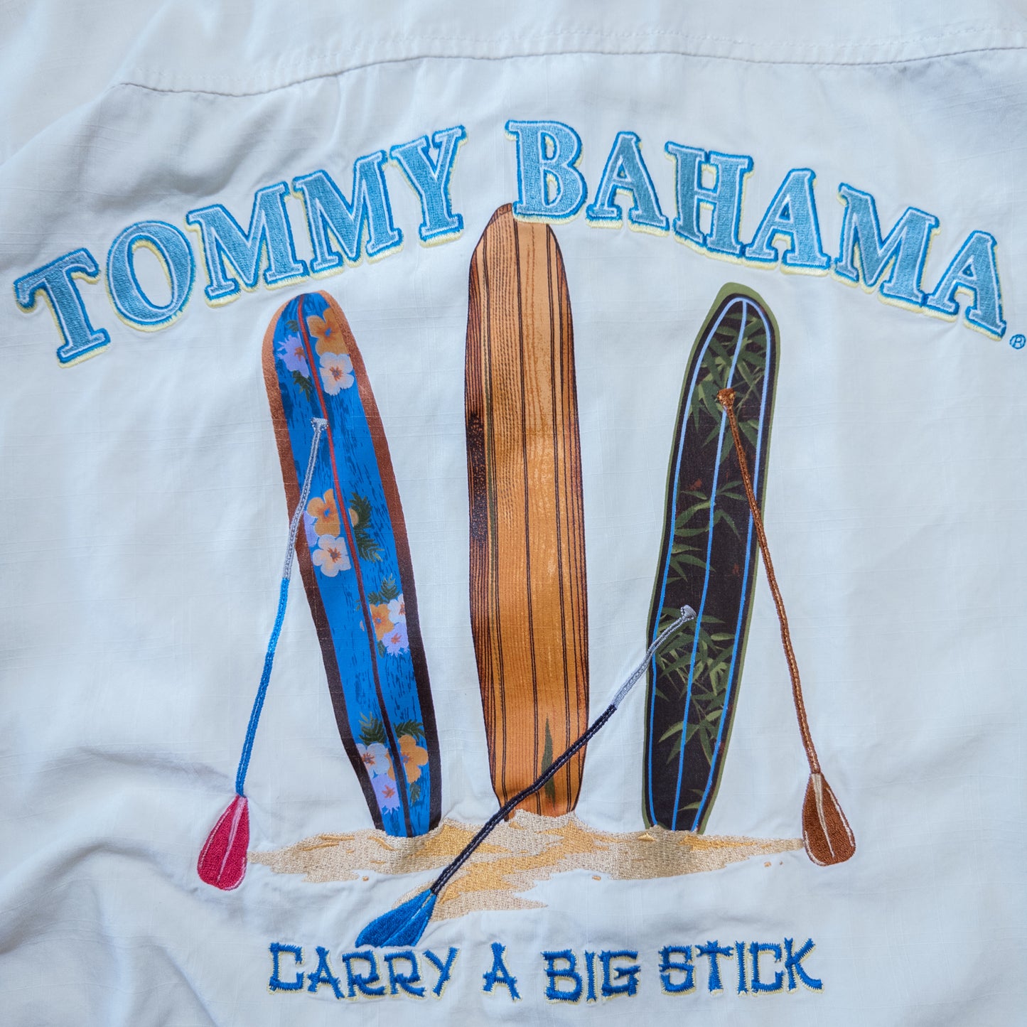 Tommy Bahama シルク 開襟 半袖シャツ 背面デザイン 刺繍 XL
