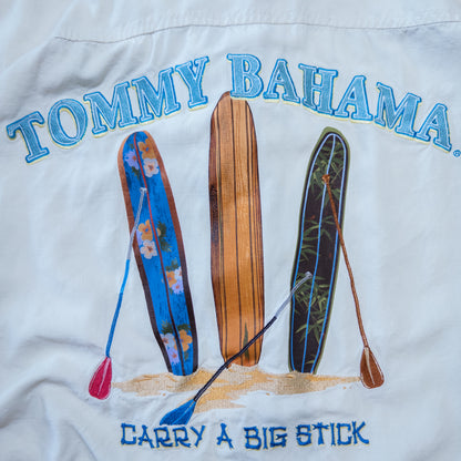 Tommy Bahama シルク 開襟 半袖シャツ 背面デザイン 刺繍 XL