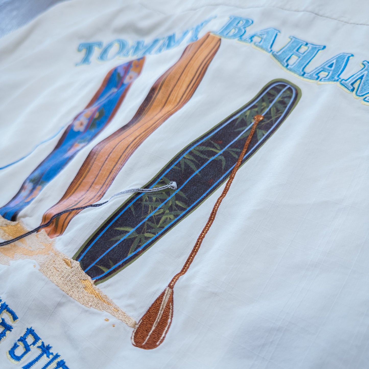 Tommy Bahama シルク 開襟 半袖シャツ 背面デザイン 刺繍 XL