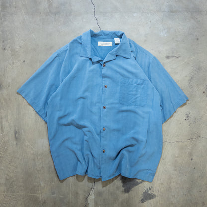 ISLAND REPUBLIC シルク 開襟 半袖シャツ ブルー L