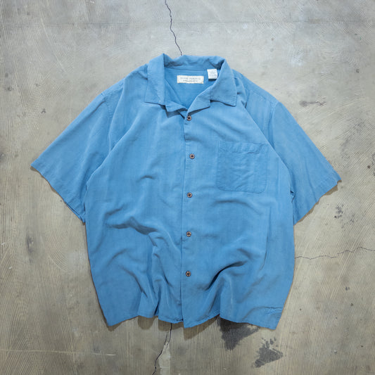 ISLAND REPUBLIC シルク 開襟 半袖シャツ ブルー L