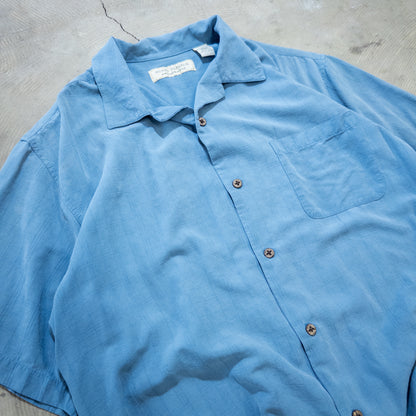 ISLAND REPUBLIC シルク 開襟 半袖シャツ ブルー L