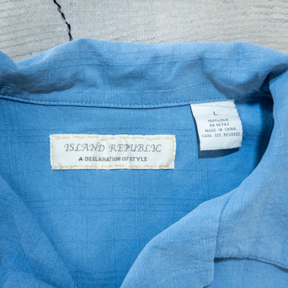 ISLAND REPUBLIC シルク 開襟 半袖シャツ ブルー L