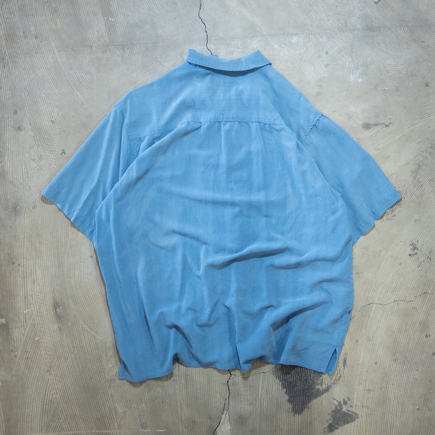 ISLAND REPUBLIC シルク 開襟 半袖シャツ ブルー L