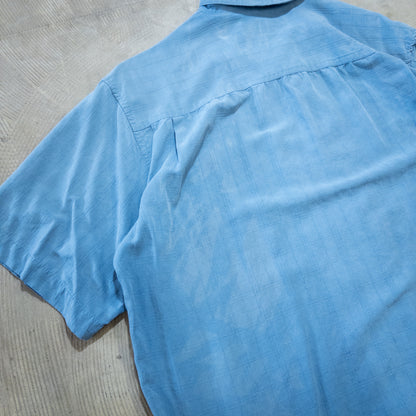 ISLAND REPUBLIC シルク 開襟 半袖シャツ ブルー L
