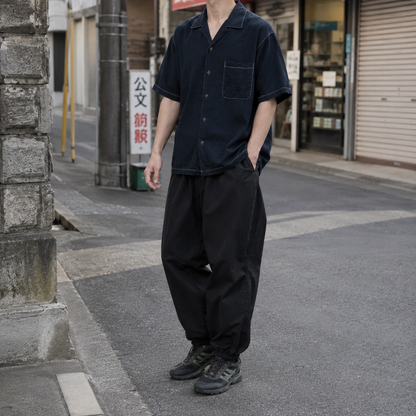 "Deep Black" Open Collar Silk Shirt