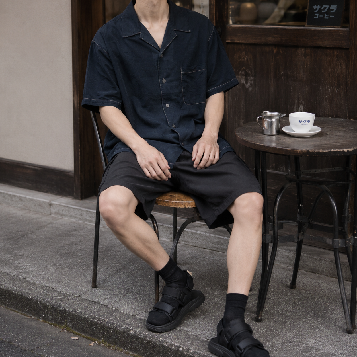 "Deep Black" Open Collar Silk Shirt