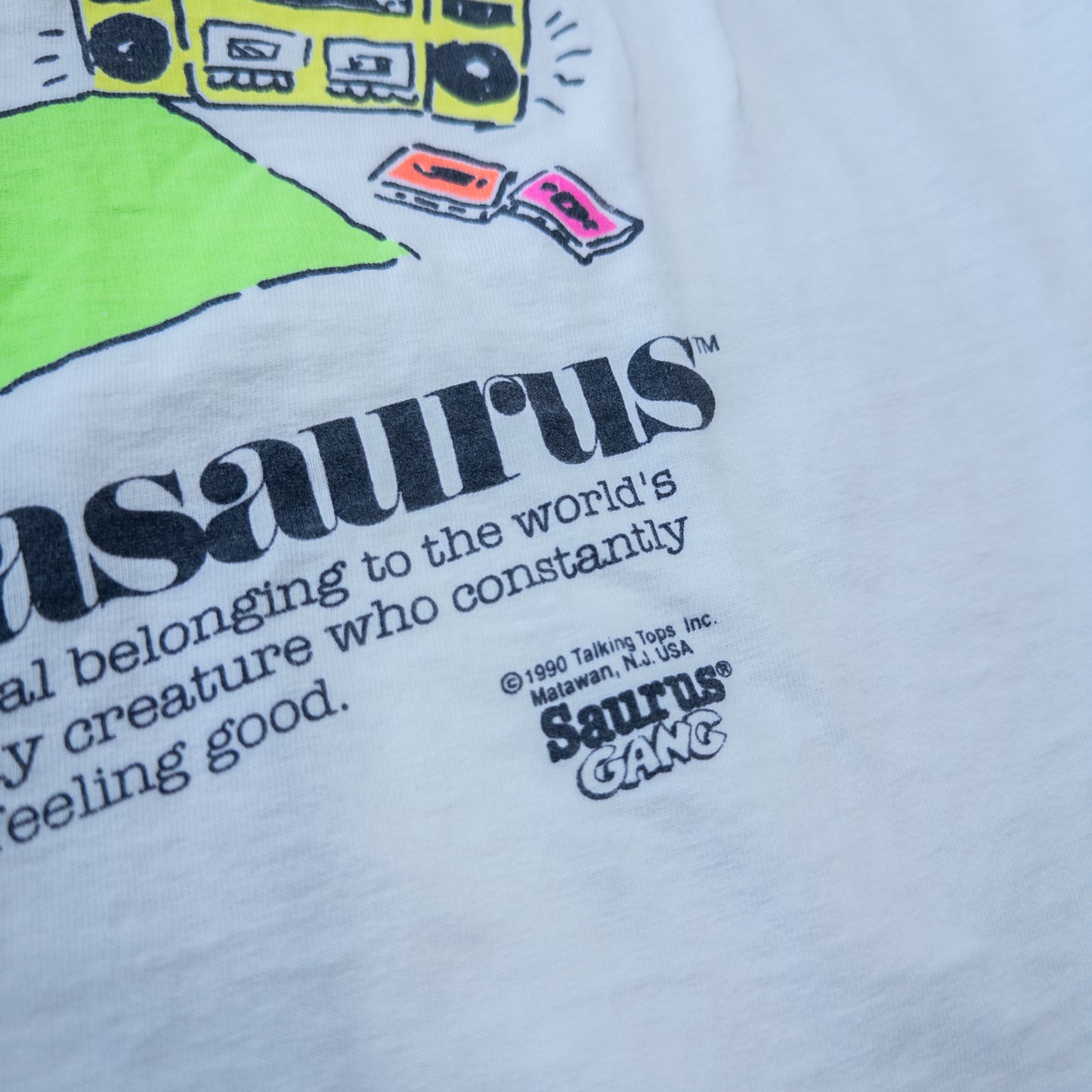 [メンズL] 90年代 Tシャツ サウルスギャング 恐竜プリントTシャツ Jazzerciseasaurus ジャザサイズ