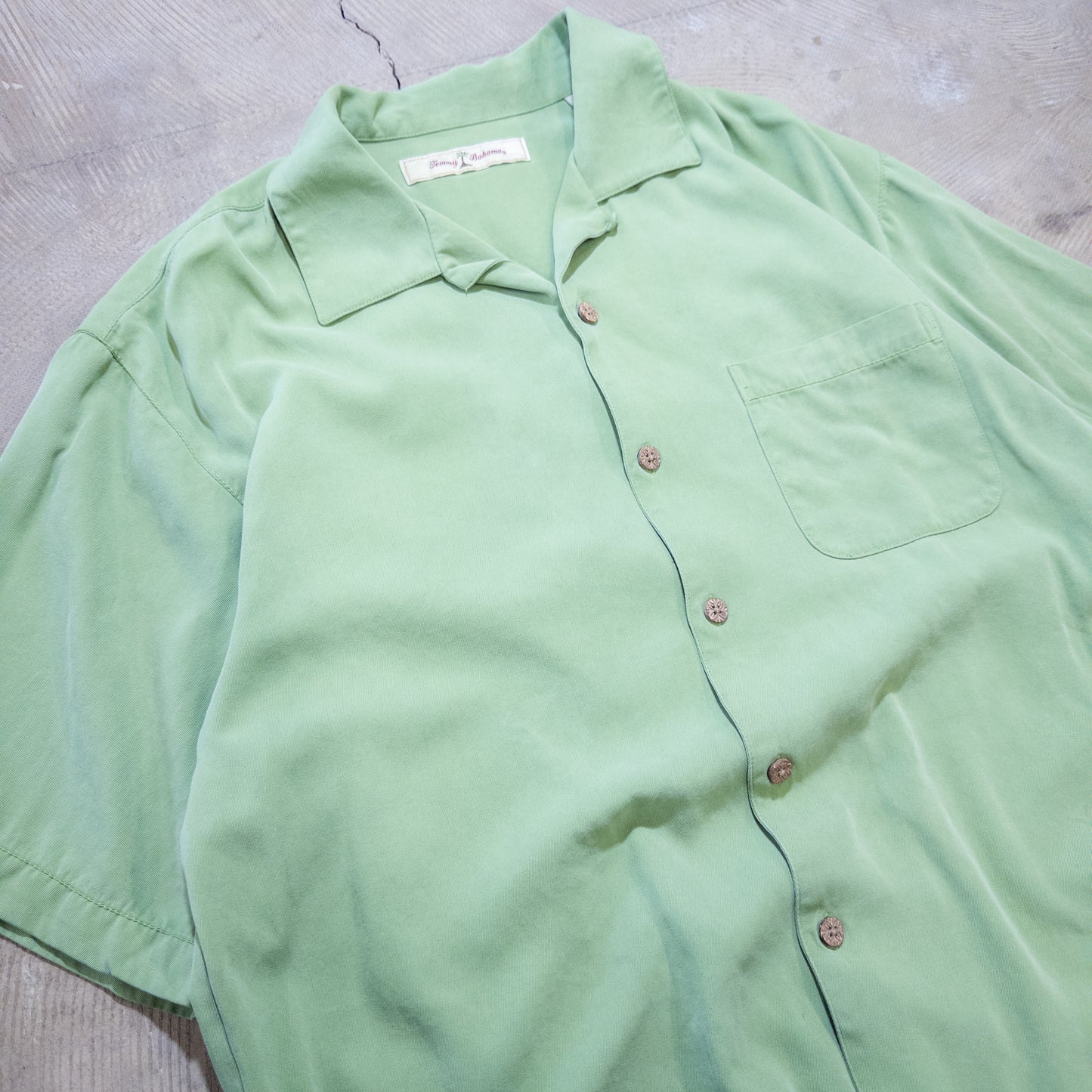 [メンズL] 90〜00年代 Tommy Bahama/トミーバハマ 半袖シャツ 無地 シルク 開襟
