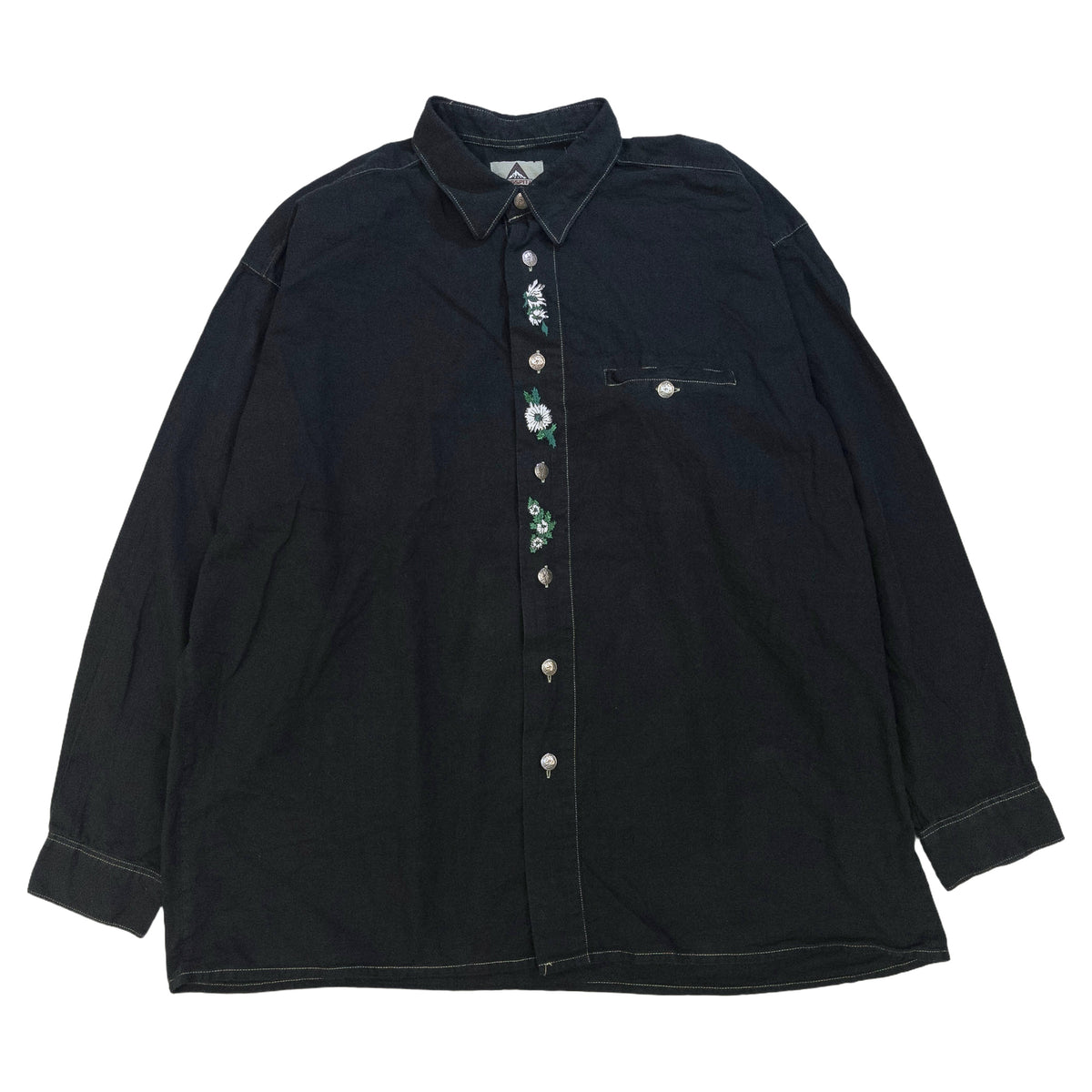 [メンズXXL] 90〜00年代 ZUGSPITZ 長袖シャツ チロリアンシャツ 黒染め