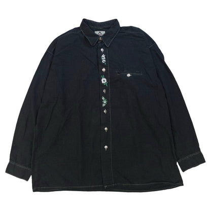 [メンズXXL] 90〜00年代 ZUGSPITZ 長袖シャツ チロリアンシャツ 黒染め