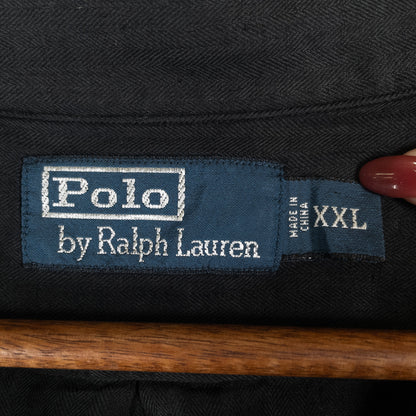 [メンズ3XL] 90〜00年代 Polo by Ralph Lauren/ポロバイラルフローレン 半袖シャツ リネン シルク 開襟シャツ 黒染め