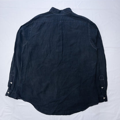 [メンズXXL] 00年代 Ralph Lauren/ラルフローレン ワイシャツ CUSTOM FIT リネンシャツ 黒染め