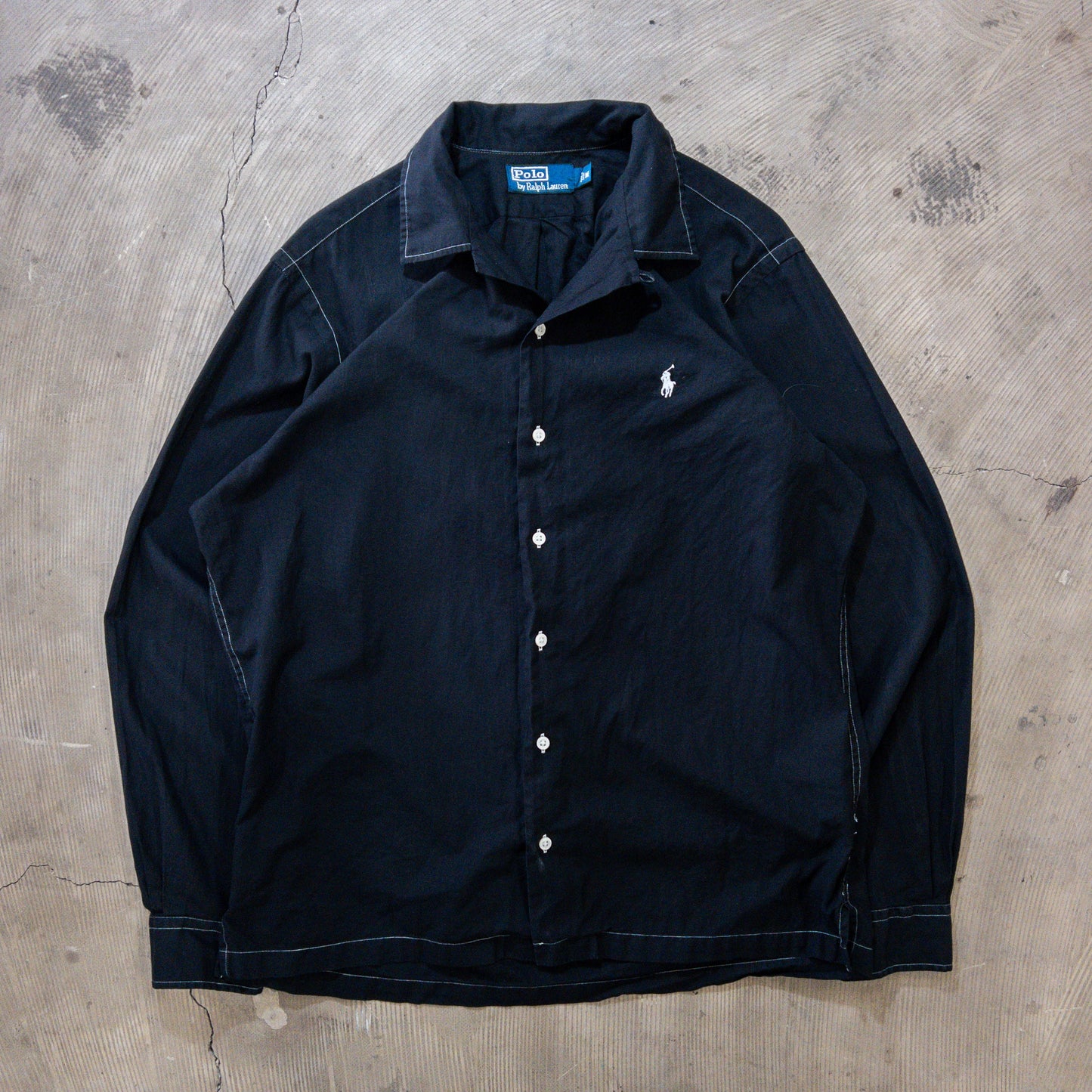 [メンズM] 90〜00年代 Polo by Ralph Lauren/ポロバイラルフローレン 長袖シャツ 開襟シャツ 黒染め