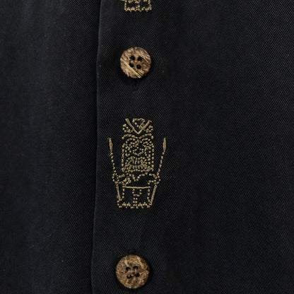 半袖シャツ 開襟シャツ L ブラック シルク 刺繍 Tropical Itch Barデザイン Tommy Bahama/トミーバハマ