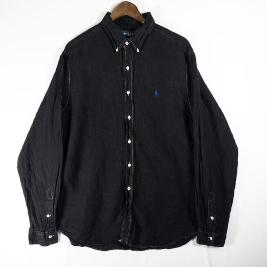 [メンズXXL] 90〜00年代 Polo by Ralph Lauren/ポロバイラルフローレン 長袖シャツ リネンシャツ 黒染め