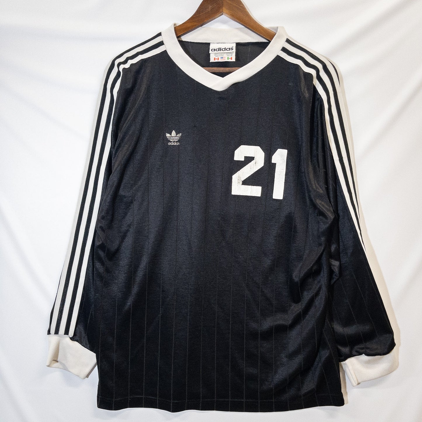 フットボール ゲームシャツ XL ブラック Vネック 3ストライプ adidas/アディダス