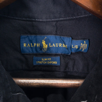 [黒染め] Deep Black 長袖シャツ L ブラック ボタンダウン SLIM FIT Ralph Lauren/ラルフローレン