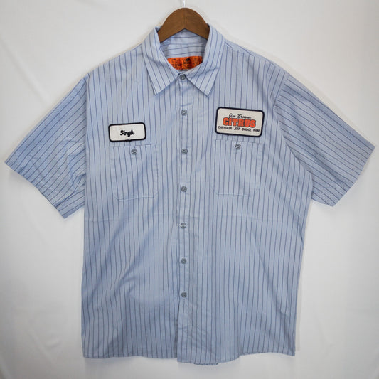 ワークシャツ XL ブルー ストライプ柄 ワッペン付き Red Kap/レッドキャップ