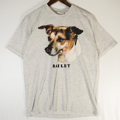 [メンズS] 90年代 Hanes/ヘインズ Tシャツ アニマルT 犬 BAILEY フロッキープリント