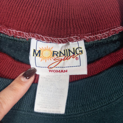 [レディースXXL] 90年代 MORNING SUN/モーニングサン スウェット トレーナー ネコ 鳥 レイヤードネック