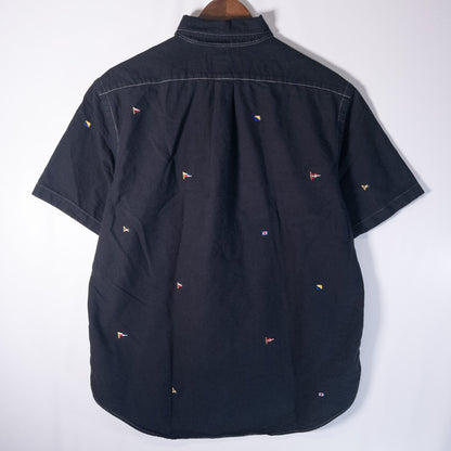 [メンズL] 00年代 Ralph Lauren/ラルフローレン 半袖シャツ 総柄 黒染め
