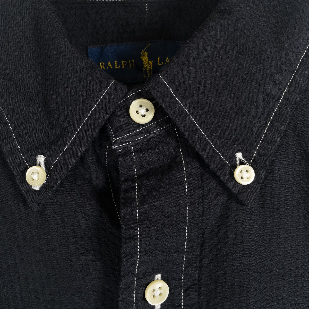 [メンズL] 00年代 Ralph Lauren/ラルフローレン 半袖シャツ シアサッカー 黒染め