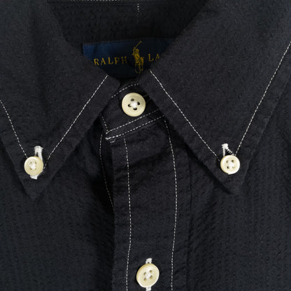 [メンズL] 00年代 Ralph Lauren/ラルフローレン 半袖シャツ シアサッカー 黒染め
