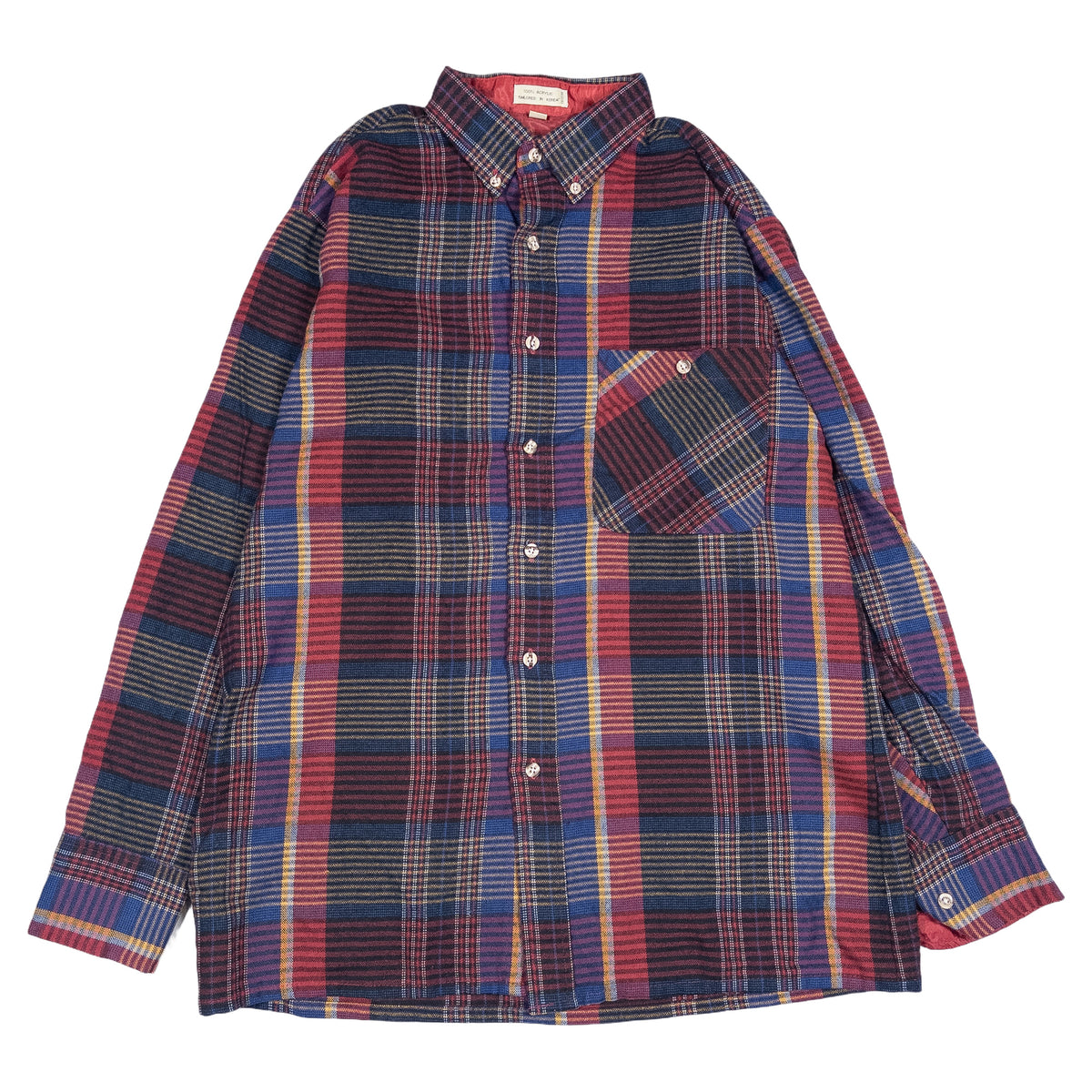 [メンズM] 90〜00年代 VAN HEUSEN/ヴァンヒューゼン 長袖シャツ チェック ボタンダウン 裏地付き