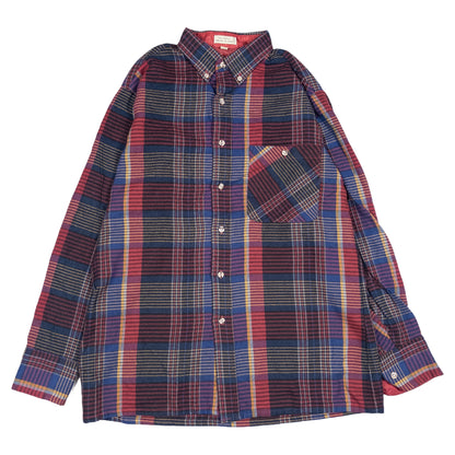[メンズM] 90〜00年代 VAN HEUSEN/ヴァンヒューゼン 長袖シャツ チェック ボタンダウン 裏地付き