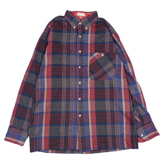 [メンズM] 90〜00年代 VAN HEUSEN/ヴァンヒューゼン 長袖シャツ チェック ボタンダウン 裏地付き