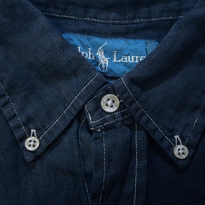 [メンズXXL] 00年代 Ralph Lauren/ラルフローレン ワイシャツ CUSTOM FIT リネンシャツ 黒染め