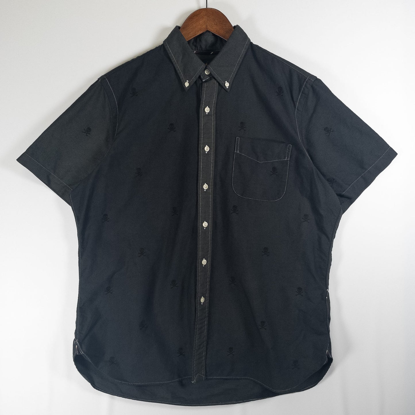[メンズL] 00年代 Polo by Ralph Lauren/ポロバイラルフローレン 半袖シャツ 総柄 髑髏 黒染め