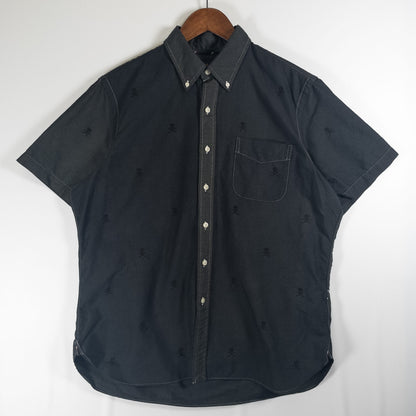 [メンズL] 00年代 Polo by Ralph Lauren/ポロバイラルフローレン 半袖シャツ 総柄 髑髏 黒染め