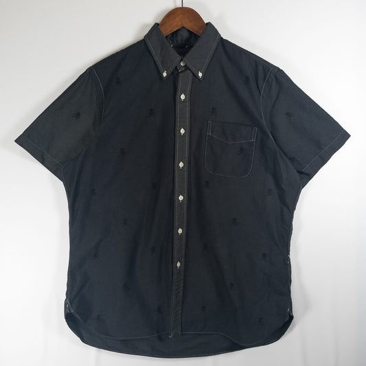 [メンズL] 00年代 Polo by Ralph Lauren/ポロバイラルフローレン 半袖シャツ 総柄 髑髏 黒染め