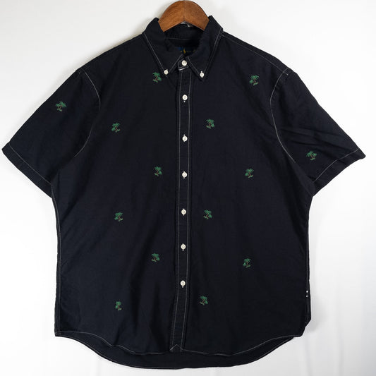 [メンズXL] 00年代 Ralph Lauren/ラルフローレン 半袖シャツ 総柄 ヤシの木 黒染め