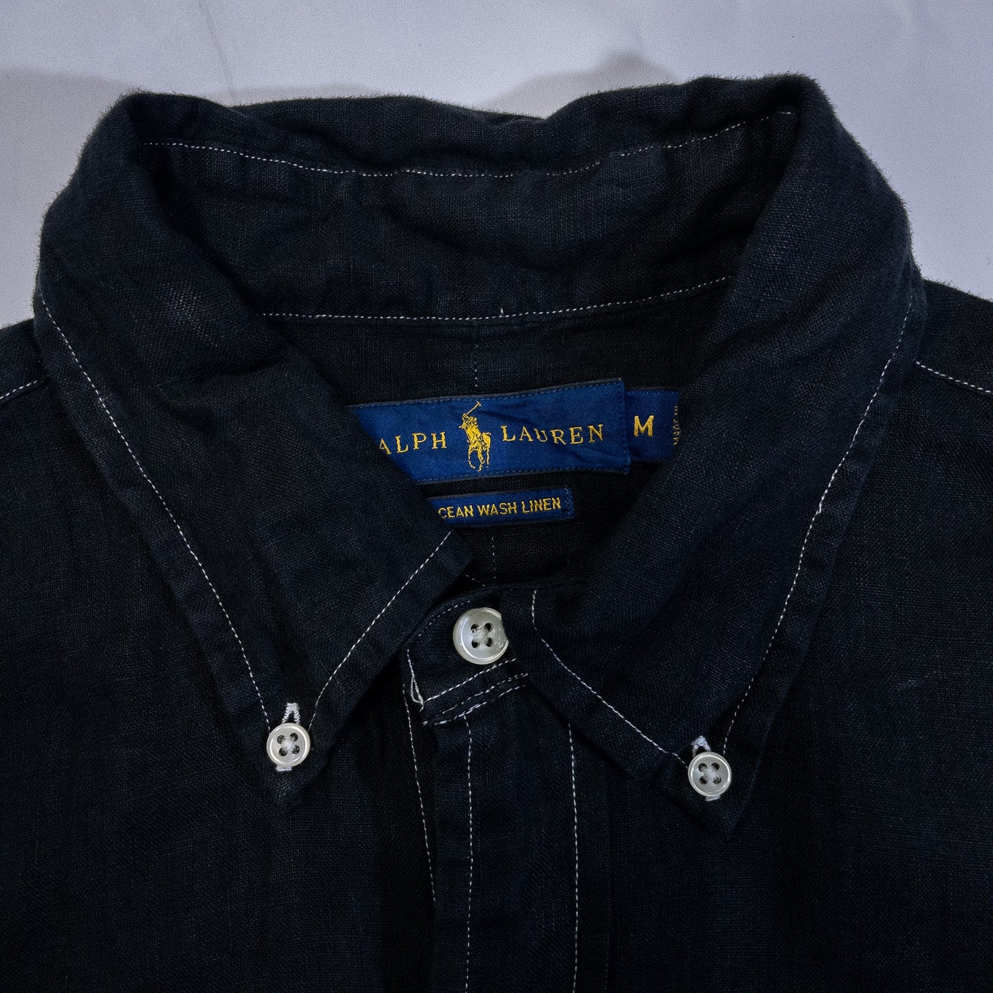[メンズL] 00年代 Ralph Lauren/ラルフローレン 長袖シャツ リネンシャツ 黒染め