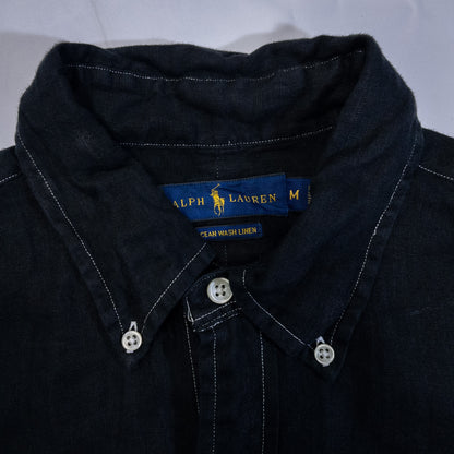[メンズL] 00年代 Ralph Lauren/ラルフローレン 長袖シャツ リネンシャツ 黒染め