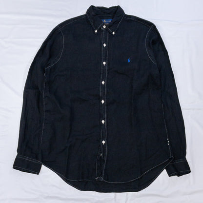 [メンズL] 00年代 Ralph Lauren/ラルフローレン 長袖シャツ リネンシャツ 黒染め