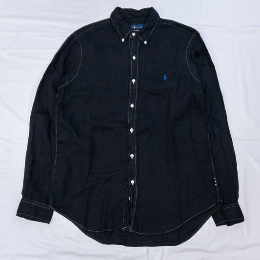 [メンズL] 00年代 Ralph Lauren/ラルフローレン 長袖シャツ リネンシャツ 黒染め