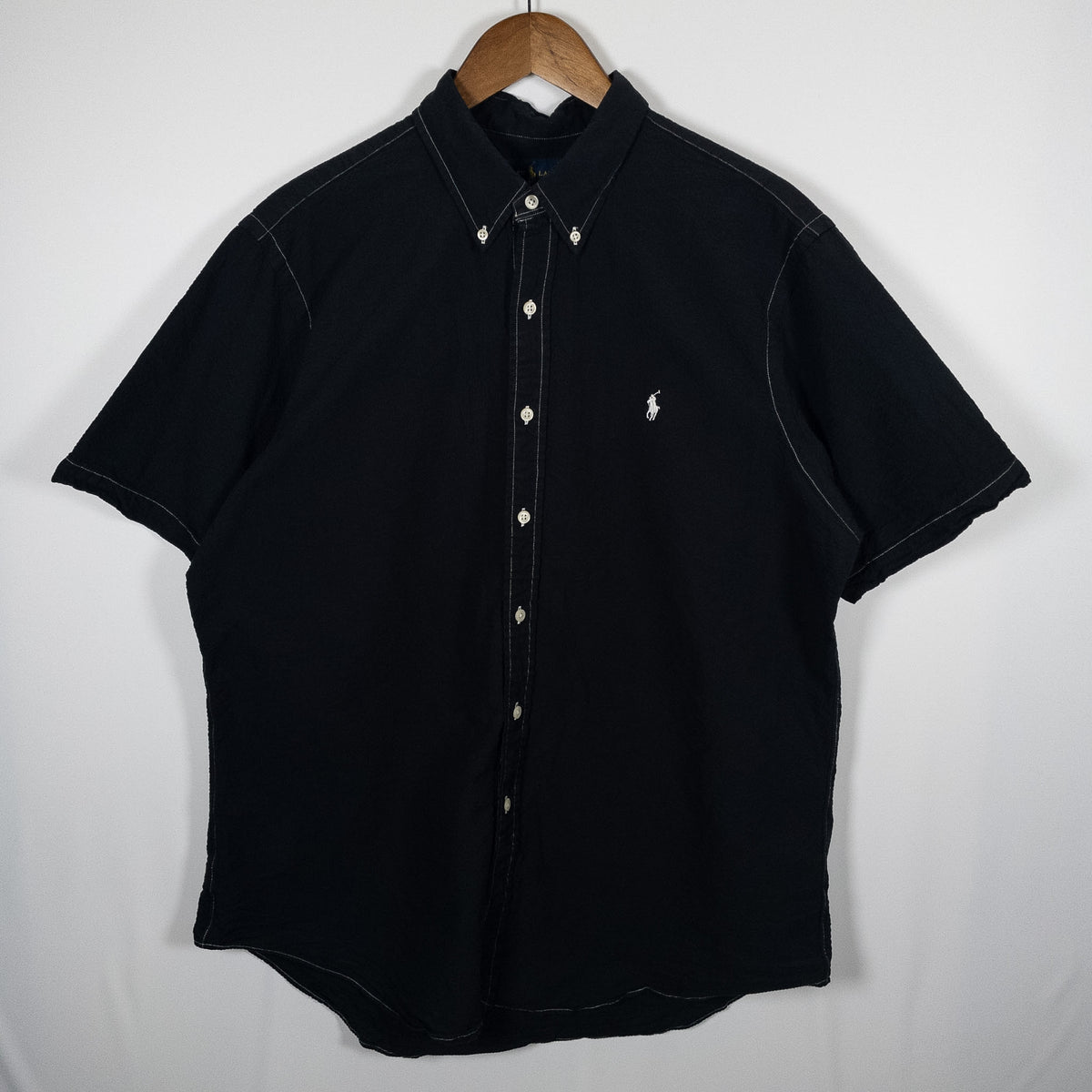 [メンズXL] 00年代 Polo Ralph Lauren/ポロラルフローレン 半袖シャツ 黒染め