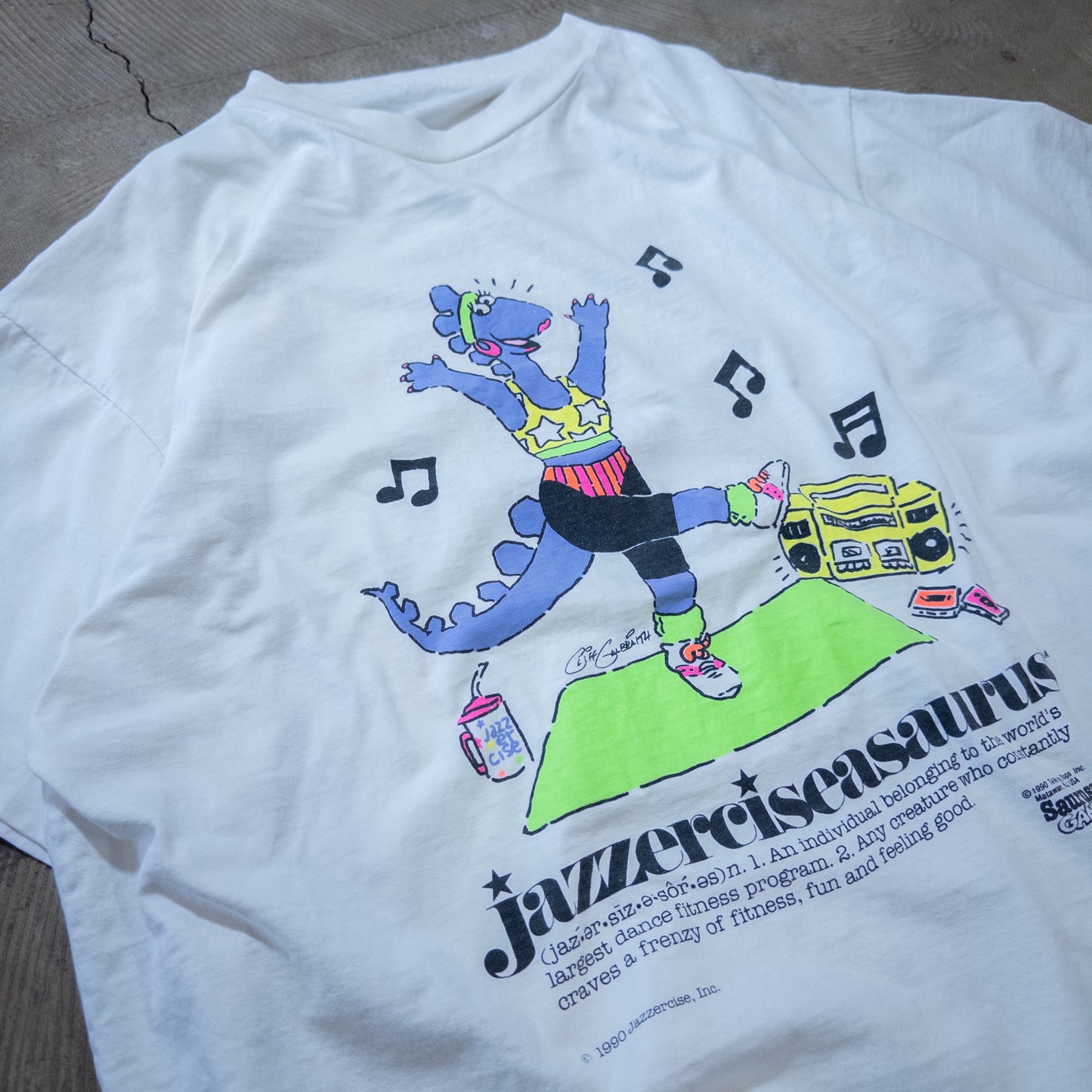 [メンズL] 90年代 Tシャツ サウルスギャング 恐竜プリントTシャツ Jazzerciseasaurus ジャザサイズ