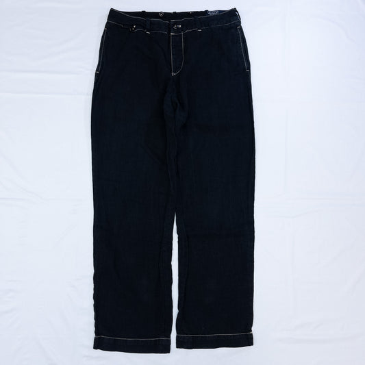 [メンズW32] 90〜00年代 Polo by Ralph Lauren/ポロバイラルフローレン FINE TAIORING ユーロ リネンパンツ 黒染め