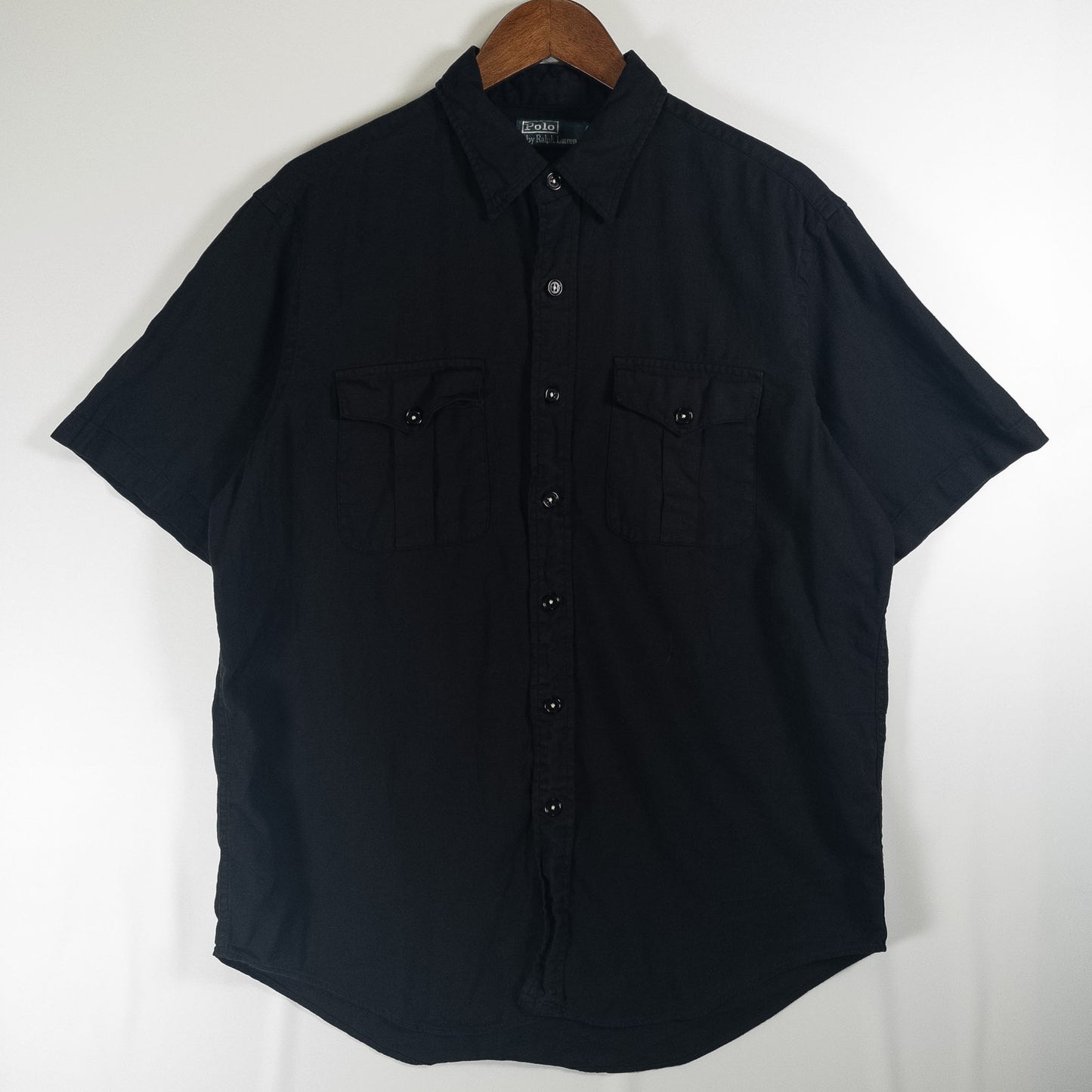 [メンズL] 90〜00年代 Polo by Ralph Lauren/ポロバイラルフローレン 半袖シャツ リネンシャツ 黒染め
