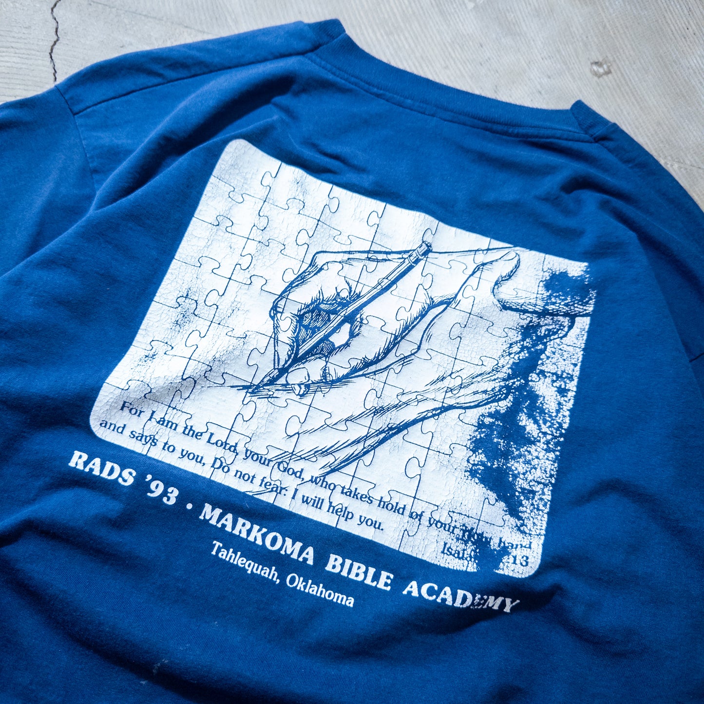 [メンズL] 90年代 Fruit of the Loom/フルーツオブザルーム Tシャツ Markoma Bible Academy アートＴ